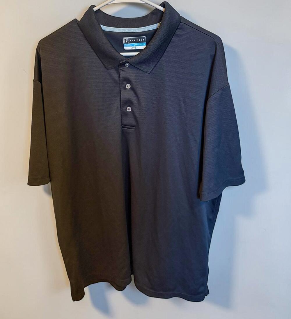 PGA Tour Men's Black Performance Golf Polo Shirt Preppy Athleisure XXL